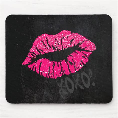 Glamorous Pink Kissy Lips With Xoxo On Black Mouse Mat Uk
