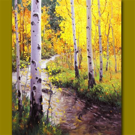 Large Original Oil Painting Birch Tree Aspen Landscape Etsy Aspen Trees Painting Aspen