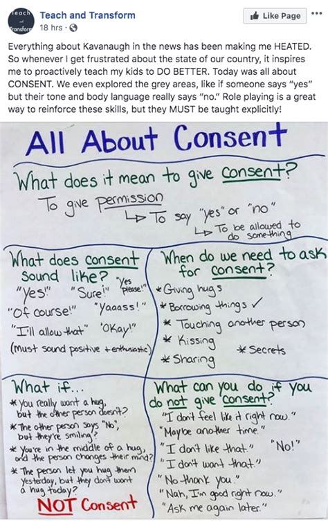 Facebook Post Screenshot From Teach And Transform Focusing On Consent