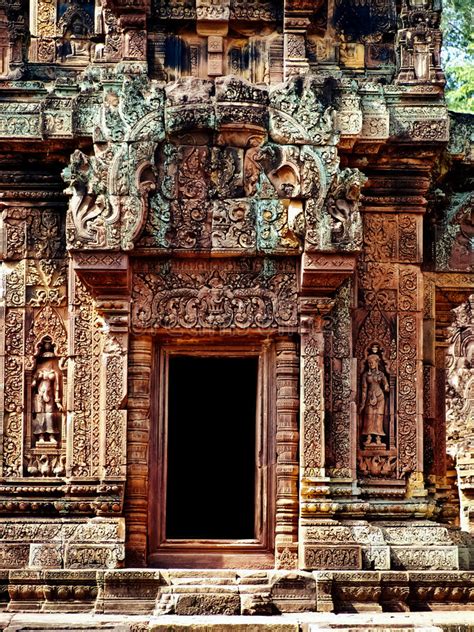 Angkor Wat Beautiful Carvings Bas Reliefs Of Banteay Srei Temple