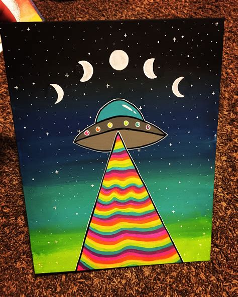 Trippy Moon Phase Abduction Etsy Hippie Painting Trippy Painting