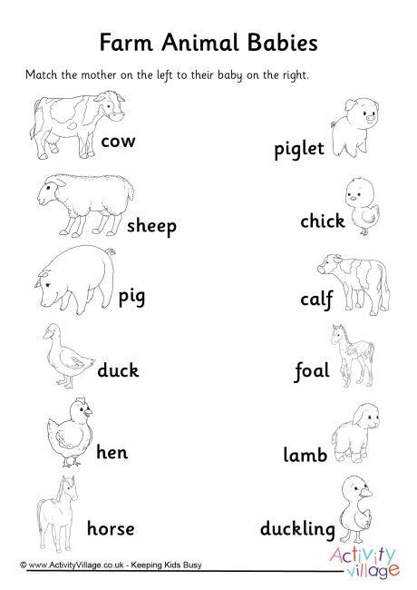 Farm Animal Babies Matchup Worksheet Animal Worksheets Farm Animals