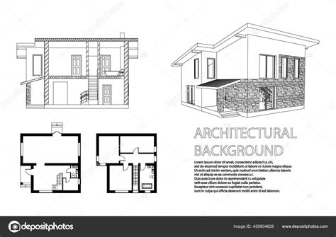 Perspective Floor Plan Cross Section Suburban House Drawing Modern