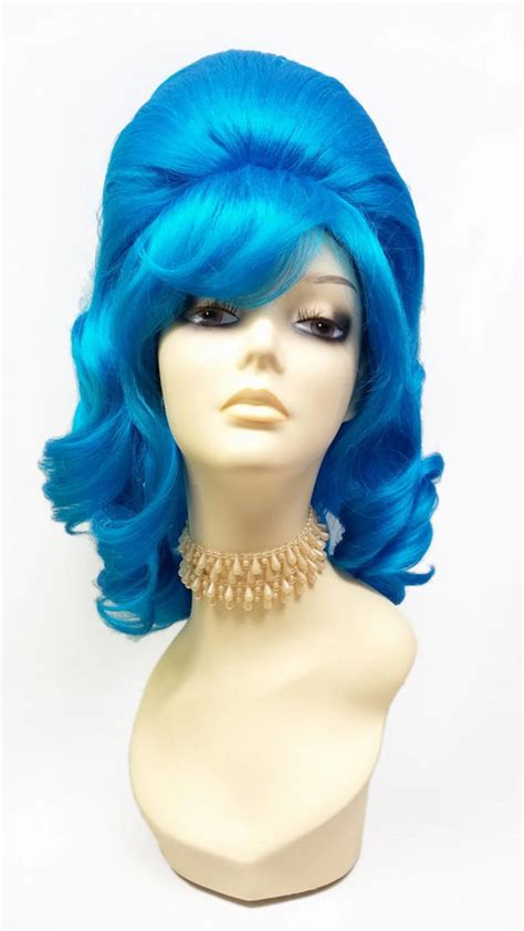 Blue Wavy Beehive Costume Wig 22 142 Wvbeehive Blue Etsy Costume