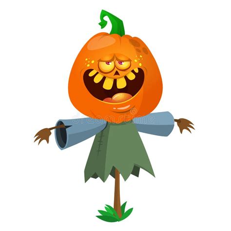 Halloween Cartoon Scarecrow With Pumpkin Head Jack O Lantern Stock