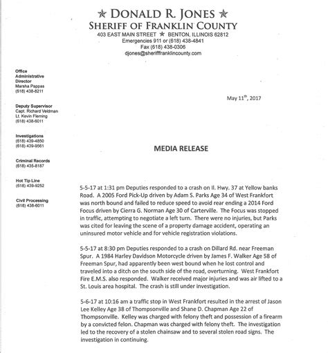 Franklin County Sheriff's office arrest record - Benton, West Frankfort