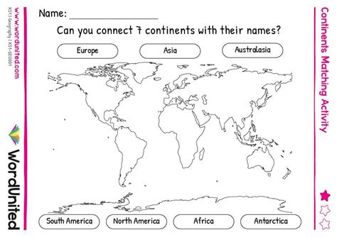 Continents Matching Activity Wordunited Matching Activity