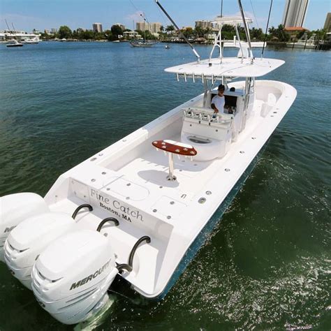 Huge White Center Console With Triple Outboards Center Console Boats