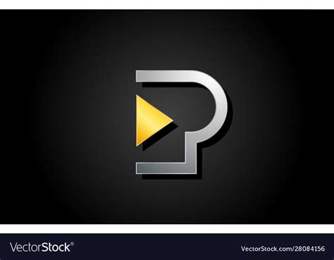 Gold And Silver Metal Letter P Alphabet Logo Vector Image