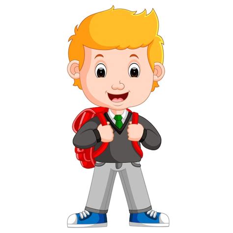 Premium Vector Cute Boy With Backpack Cartoon