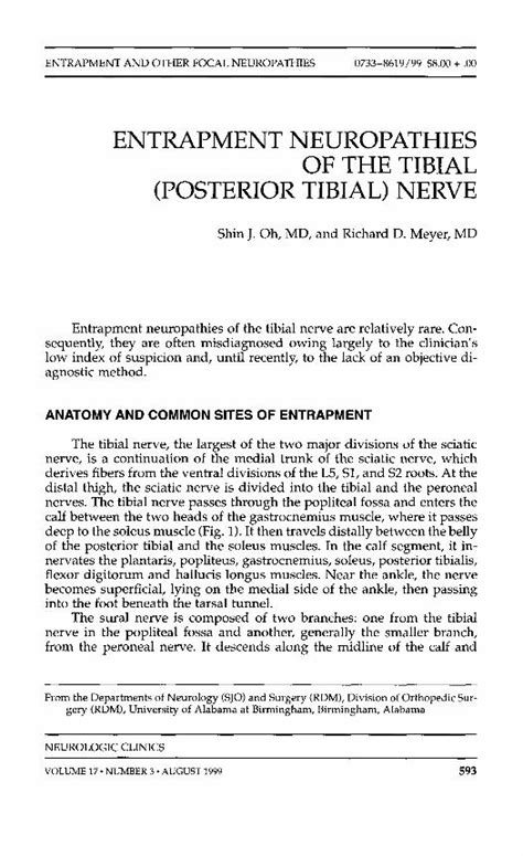 Entrapment Neuropathies Of The Tibial Posterior Tibial Nerve