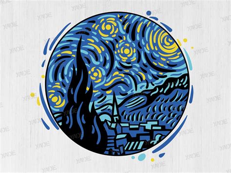 The Starry Night Svg Layered File Digital Illustration Etsy