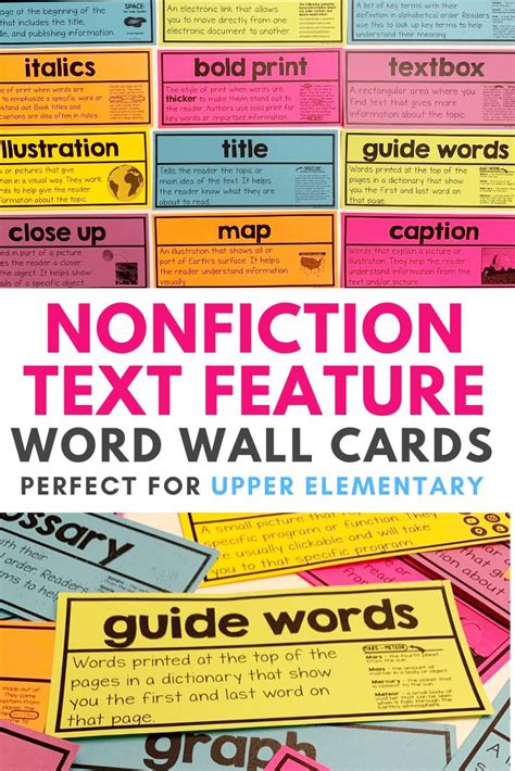 Non Fiction Text Feature Word Wall Cards Nonfiction Texts Guided