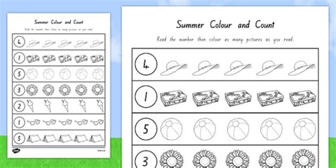 Summer Themed Count And Colour Sheet Teacher Made Twinkl