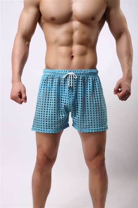 Shorts Men Sexy Home Causal Beach Board Short Mens See Through Fishnet