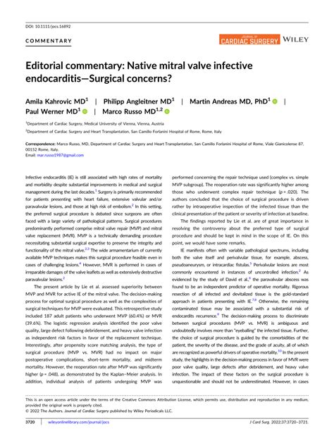 Pdf Editorial Commentary Native Mitral Valve Infective Endocarditis