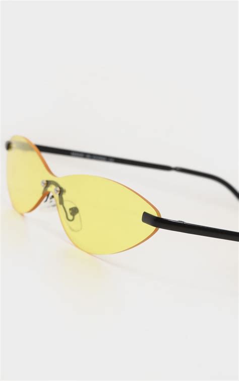 Neon Yellow Tint Frameless Slim Cat Eye Sunglasses Prettylittlething