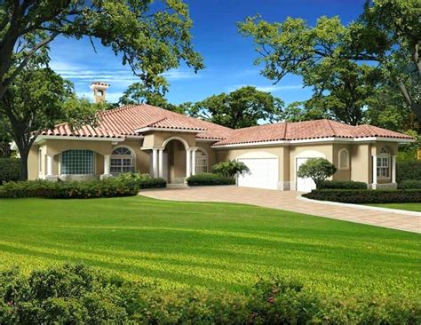 Mediterranean Style House Plans Single Story Exterior Homes Image Of