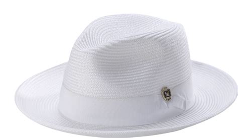 Montique H 42 Mens Straw Hat White Wide Brim Pinch Hat Mens Dress