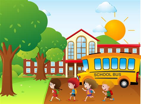 Kids Going To School By School Bus 412846 Vector Art At Vecteezy