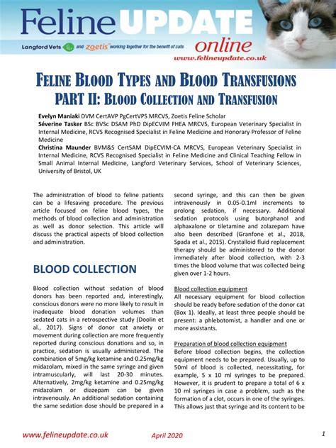 Pdf Feline Blood Types And Blood Transfusions Part Ii Blood