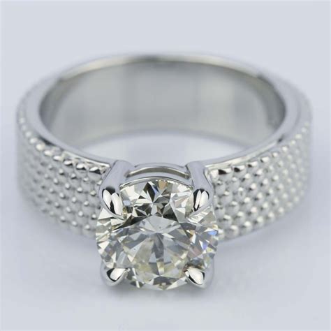 Custom Beaded Solitaire Diamond Engagement Ring 190 Ct Solitaire
