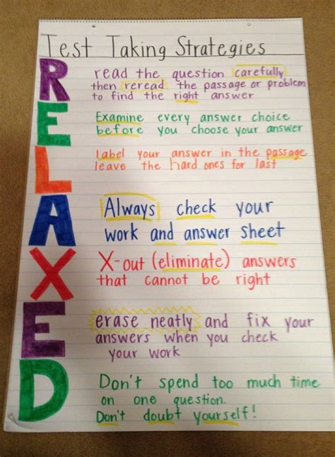 Test Taking Tips Anchor Chart Ideas For The Classroom Riset