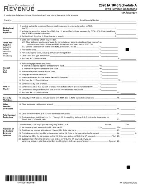 2020 Form Ia 1040 Schedule A Fill Online Printable Fillable Blank