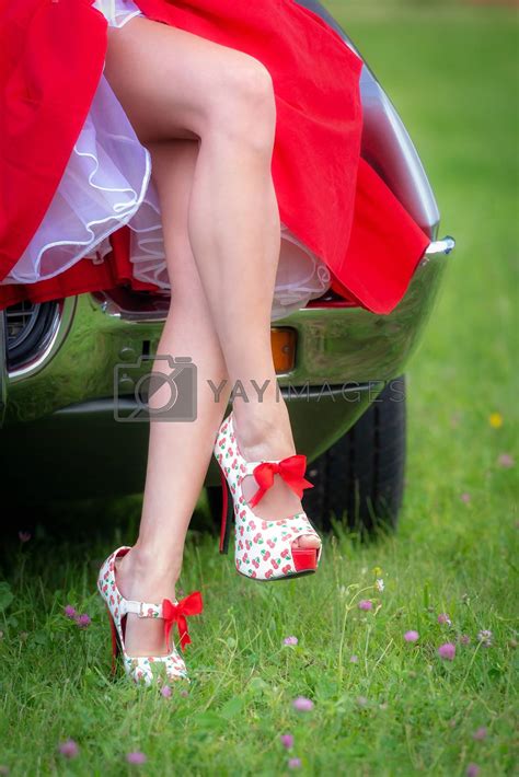 Pin Up Girl Style Long Legs In Red Heels By Asafaric Vectors