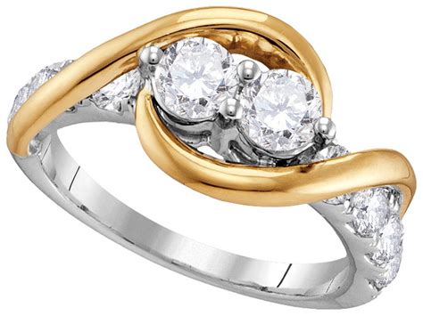14kt Two Tone Gold Womens Round Natural Diamond 2 Stone Bridal Wedding Engagement Ring 100