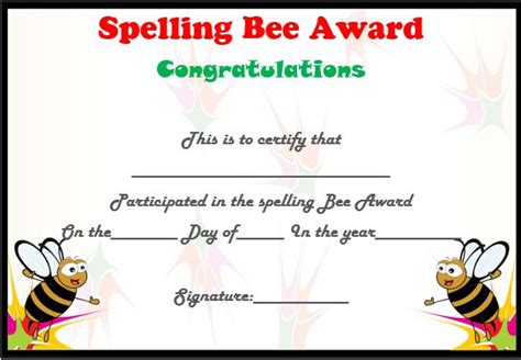 21 Free Printable Spelling Bee Certificates Participation Winner