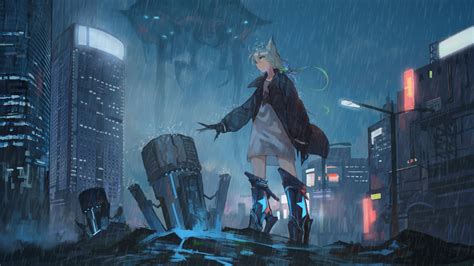 Download 2560x1440 Anime Girl Apocalypse Alien Invasion Raining