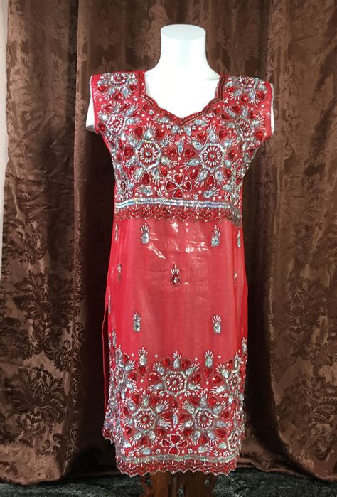 Beautiful Red Indian Short Dress With Rhinestones And Etsy