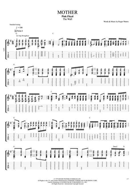 102 guitar / 78 bass tabs : Mother by Pink Floyd - Full Score Guitar Pro Tab | mySongBook.com