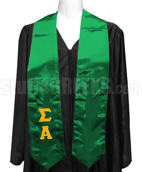 Sigma Alpha Satin Ladies Graduation Stole With Greek Letters Kelly Green