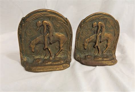 Vintage End Of The Trail Cast Metal Bookends Etsy