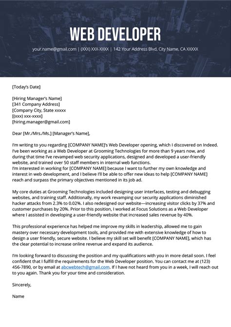 Better prepare your job applications before submitting. Web Developer Cover Letter No Experience • Invitation ...