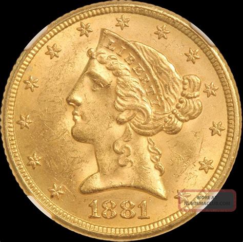 1881 5 Gold Liberty Cac And Ngc Ms63