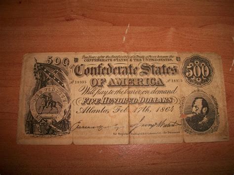Confederate states of america, a breakaway slaveholding republic founded in february 1861 after the secession from the union of the lower south states. Free: Confederate States of America 500 Dollar Bill ...