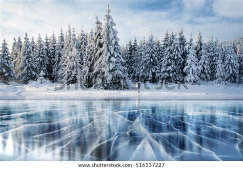 Cracks On Surface Blue Ice Frozen Stock Photo Edit Now 516137227
