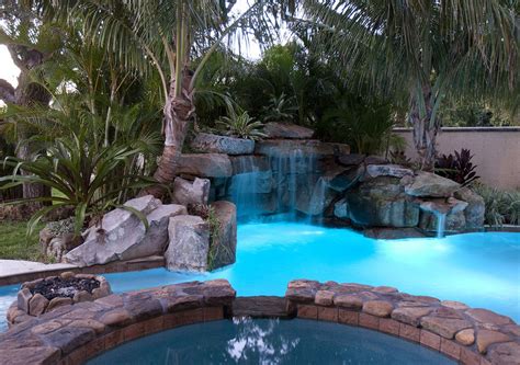 Lagoon Pool With Spa Grotto Waterfall And Fire Pit Lucas Lagoons