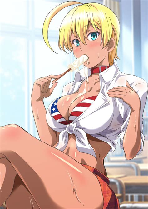 washizuka shou mito ikumi shokugeki no souma 10s 1girl ahoge american flag bikini bikini