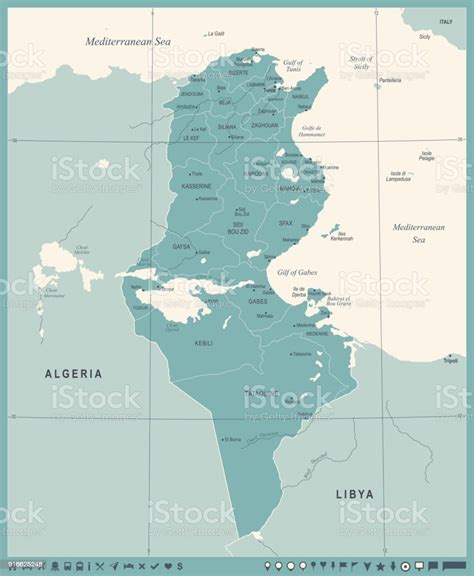 Tunisia Map Vintage Detailed Vector Illustration Stock Illustration