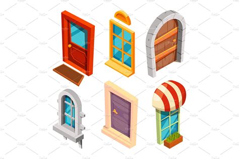 Isometric doors and windows | Custom-Designed Graphics ~ Creative Market