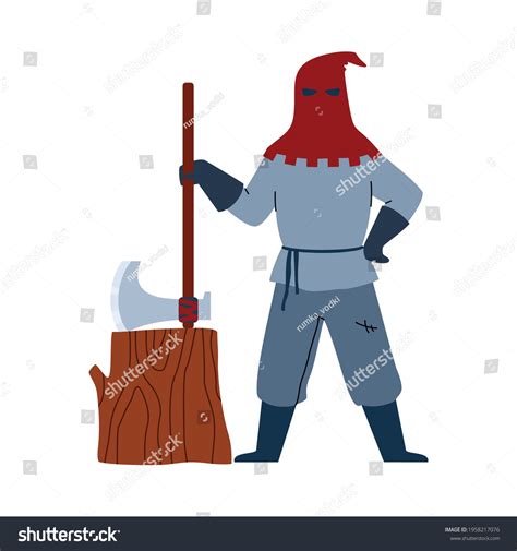 Medieval Executioner Man Character Holding Huge Stock Vector Royalty