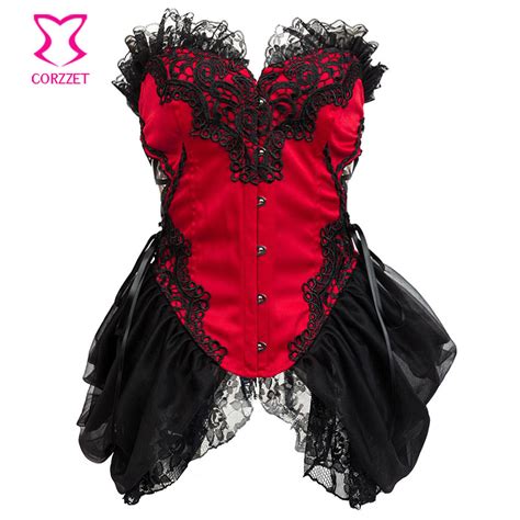Red And Black Lacetulle Skirted Victorian Gothic Sexy Corset Dress