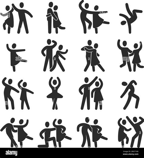 Happy Dancing People Icons Modern Dance Class Vector Silhouette