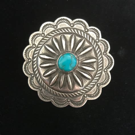 1940 S Navajo Sterling Silver Concho Pin With Turquoise 2 Diameter