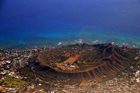 Rare Aerial View Of Diamond Head Extinct Volcanic Crater In Hawaii Usa