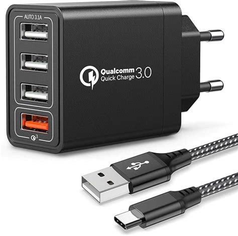 Joomfeen Quick Charge 30 Chargeur Mobile Mural Usb Avec Câble Type C